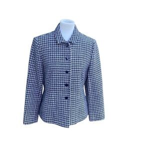 Talbots Ladies Vintage Wool Lined Tweed Houndstooth Notch Lapel Blazer‎ Size 14